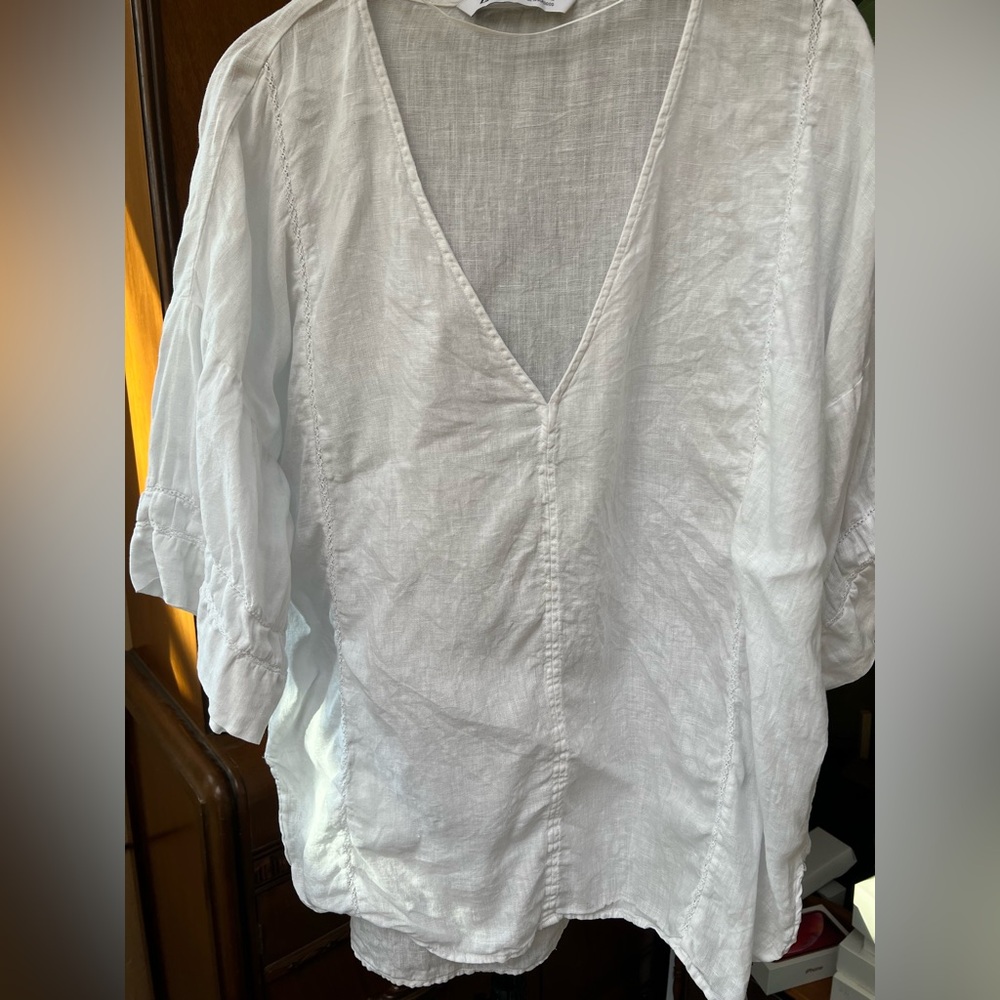 Zara white linen medium tunic top